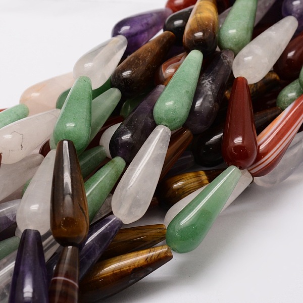 

PandaHall Natural Gemstone Beads Strands, Teardrop, 30x10mm, Hole: 1.2mm, about 13pcs/strand, 15.7 inch Mixed Stone Teardrop