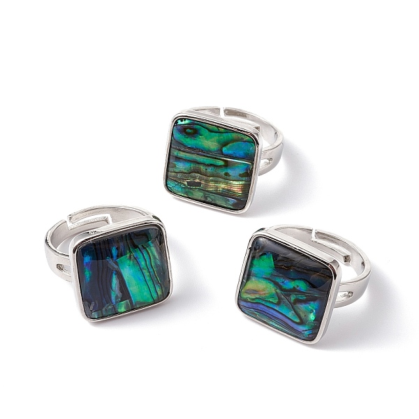 

PandaHall Natural Paua Shell Adjustable Rings, Brass Jewelry for Women, Platinum, Cadmium Free & Lead Free, Square Pattern, Ring Surface...