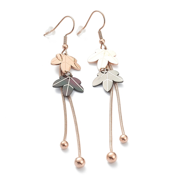 

PandaHall Ion Plating(IP) 304 Stainless Steel Dangle Earrings, Tassel Earrings, with Ear Nuts, Leaf, Rose Gold, 85mm, Pin: 0.8mm 304...