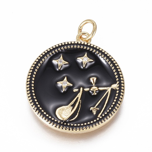 

PandaHall Brass Micro Pave Cubic Zirconia Pendants, with Enamel and Jump Ring, Flat Round with Constellations, Golden, Libra, 23x21x2.5mm..., Clear