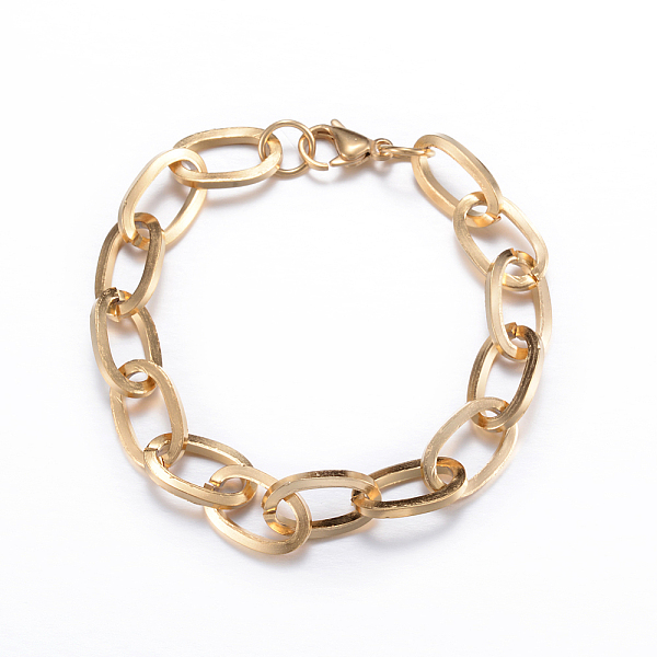 

PandaHall 304 Stainless Steel Cable Chain Bracelets, with Lobster Claw Clasps, Golden, 8-1/4 inch(215mm), 11mm 304 Stainless Steel