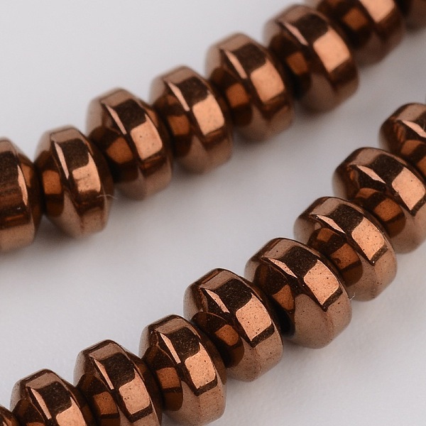 

PandaHall Rondelle Electroplate Non-magnetic Synthetic Hematite Beads Strands, Copper Plated, 4x2.5mm, Hole: 1mm, about 159pcs/strand, 16.14...