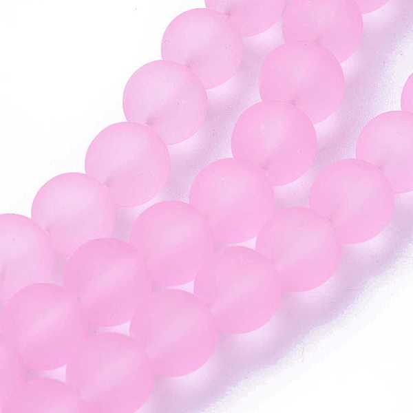 

PandaHall Transparent Glass Bead Strands, Frosted, Round, Pearl Pink, 10mm, Hole: 1.3~1.6mm, about 80pcs/strand, 31.4 inch Glass Round Pink
