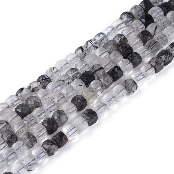 

PandaHall Natural Tourmalinated Quartz/Black Rutilated Quartz Beads Strands, Faceted, Cube, 4x4x4mm, Hole: 0.7mm, about 98~99pcs/strand...