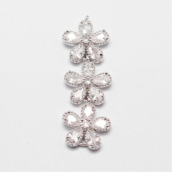 

PandaHall Brass Micro Pave Cubic Zirconia Links, Clear, Flower, Platinum, 42x14x5mm, Hole: 1.5mm Brass+Cubic Zirconia Flower Clear