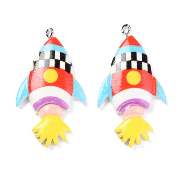 

PandaHall Resin Pendants, with Platinum Iron Peg Bail, Rockets, Mixed Color, 42x23x5mm, Hole: 2mm Iron+Resin Others Multicolor