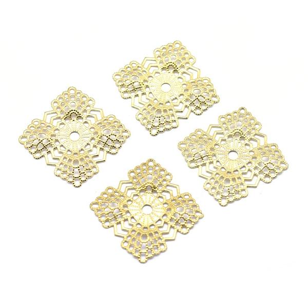 

PandaHall Brass Filigree Joiners, Lead Free & Cadmium Free & Nickel Free, Rhombus, Raw(Unplated), 22x22x2mm, Hole: 2mm Brass Rhombus