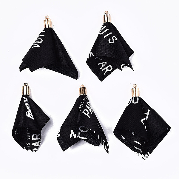 

PandaHall Chiffon Big Pendants, with Golden Brass Cord End, Flower, Black, 53~54x36~37x26~27mm, Hole: 1.6mm Cloth Flower Black