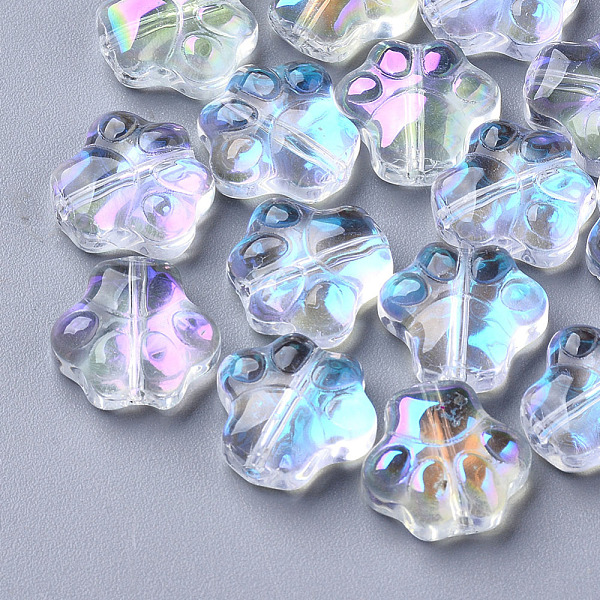 

PandaHall Transparent Glass Beads, AB Color Plated, Dog Paw Prints, Clear AB, 11x12x4.5mm, Hole: 1mm Glass Dog White