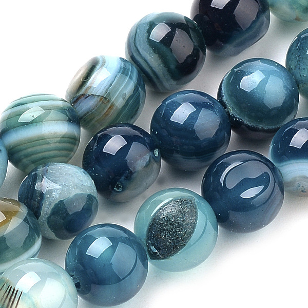 PandaHall Natural Striped Agate/Banded Agate Beads Strands, Dyed, Round, Sky Blue, 8mm, Hole: 1mm, about 47pcs/strand, 14.96 inch(38cm)...