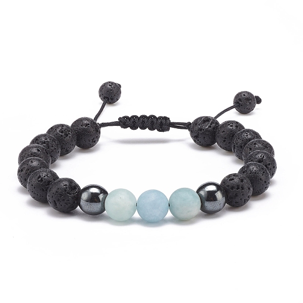 

PandaHall Natural Aquamarine & Lava Rock & Synthetic Hematite Round Braided Bead Bracelet, Essential Oil Gemstone Jewelry for Women, Inner...