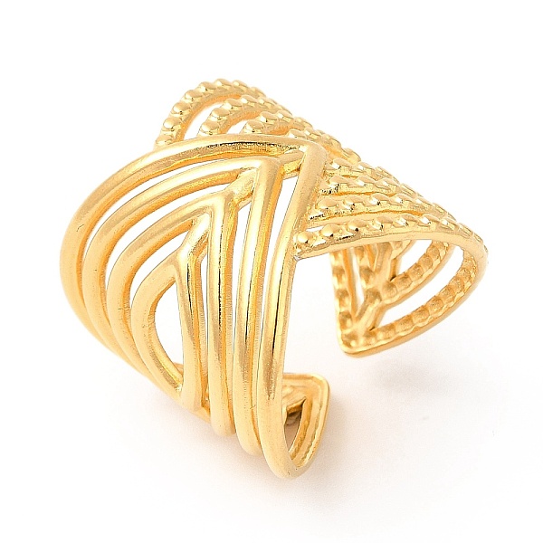 

PandaHall Ion Plating(IP) 201 Stainless Steel Open Cuff Ring, Hollow Wide Band Ring for Men Women, Real 18K Gold Plated, US Size 6 3/4...