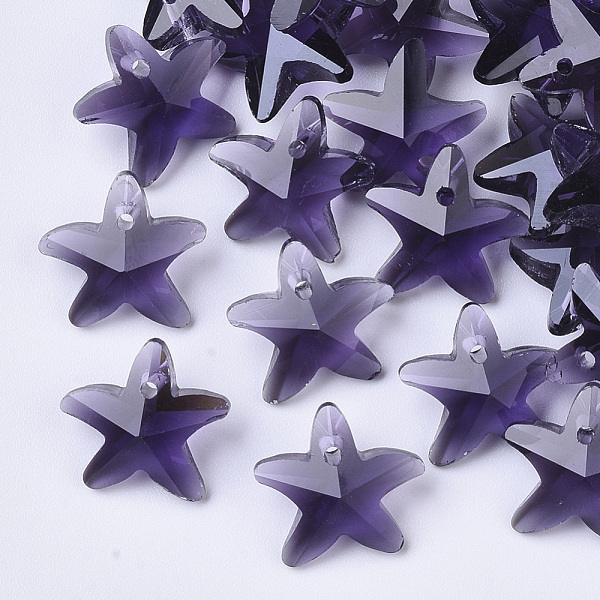 

PandaHall Transparent Glass Charms, Starfish/Sea Stars, Indigo, 14x15x6mm, Hole: 0.8mm Glass Starfish Purple