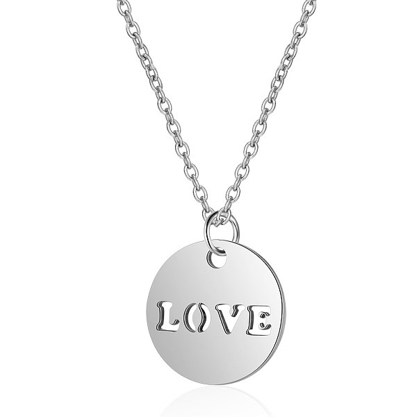 

PandaHall 201 Stainless Steel Pendants Necklaces, with Cable Chains, Flat Round with Word LOVE, Stainless Steel Color, 16.3 inch(40cm), 1mm...