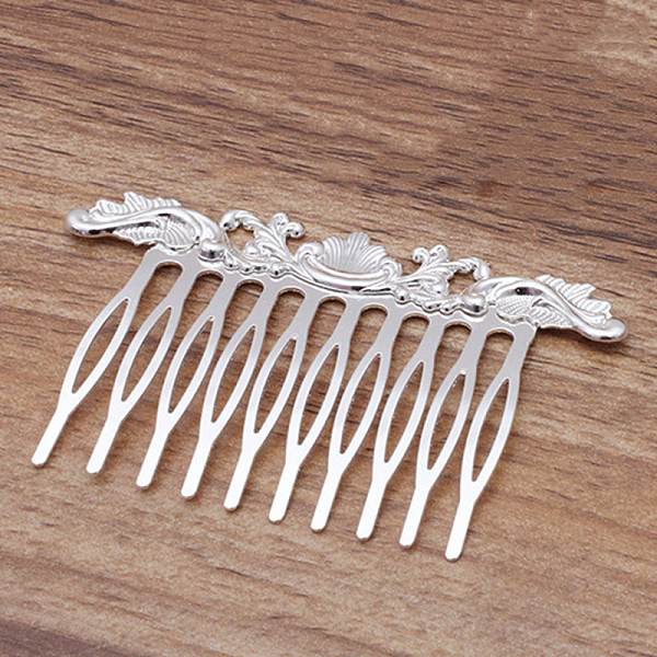 

PandaHall Iron Hair Combs Findings, with Brass Flower, Silver, 75x48x3mm Iron