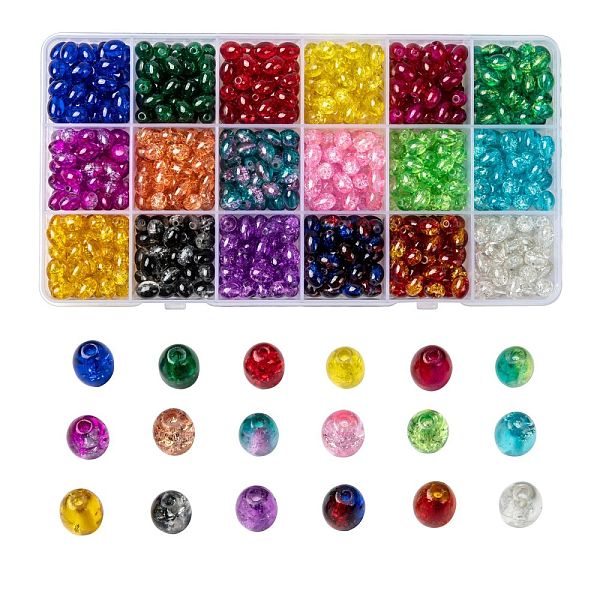 

PandaHall 18 Colors Transparent Crackle Glass Beads, Oval, Mixed Color, 8x5.5~6mm, Hole: 1mm, 18 colors, 45pcs/color, 810pcs/box Glass Oval..., Multicolor