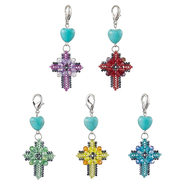 

PandaHall Cross Glass & Resin Pendant Decoration, Heart Synthetic Turquoise & Lobster Clasp Charms for Bag, Key Chain Ornaments, Mixed Color..., Multicolor