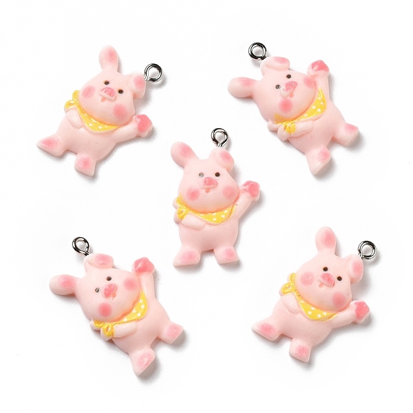 

PandaHall Opaque Resin Pendants, with Platinum Tone Iron Loops, Pig with Yellow Scarf, Pink, 28.5x18x5mm, Hole: 2mm Iron+Resin Pig Pink