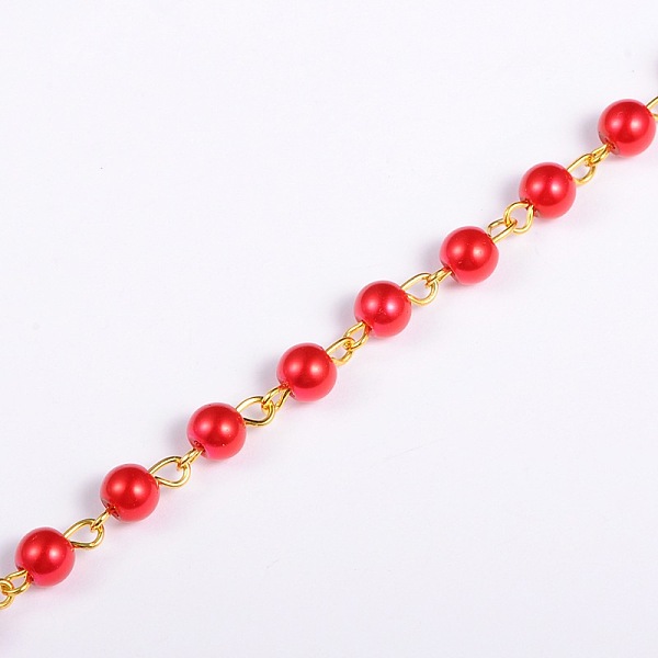 

PandaHall Handmade Round Glass Pearl Beads Chains for Necklaces Bracelets Making, with Golden Iron Eye Pin, Unwelded, Red, 39.3 inch, Bead...