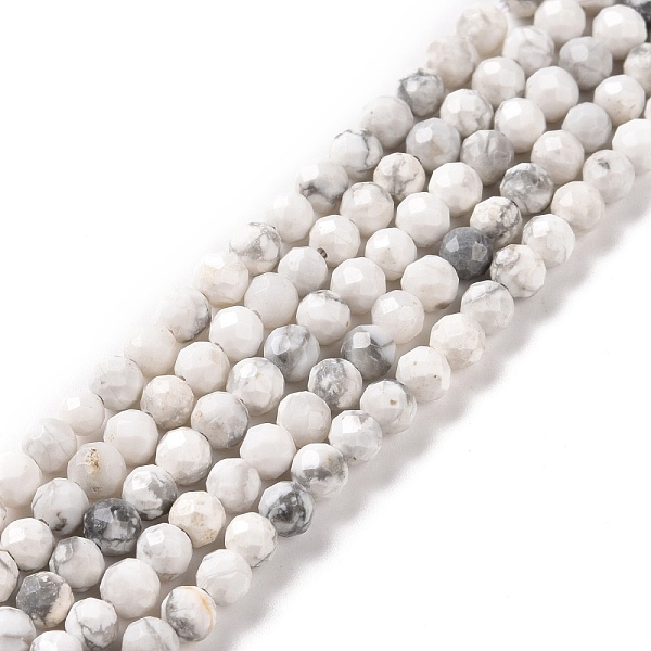 

PandaHall Natural Howlite Beads Strands, Faceted, Round, 4~4.5mm, Hole: 0.8mm, about 99pcs/strand, 15.35''(39cm) Howlite Round