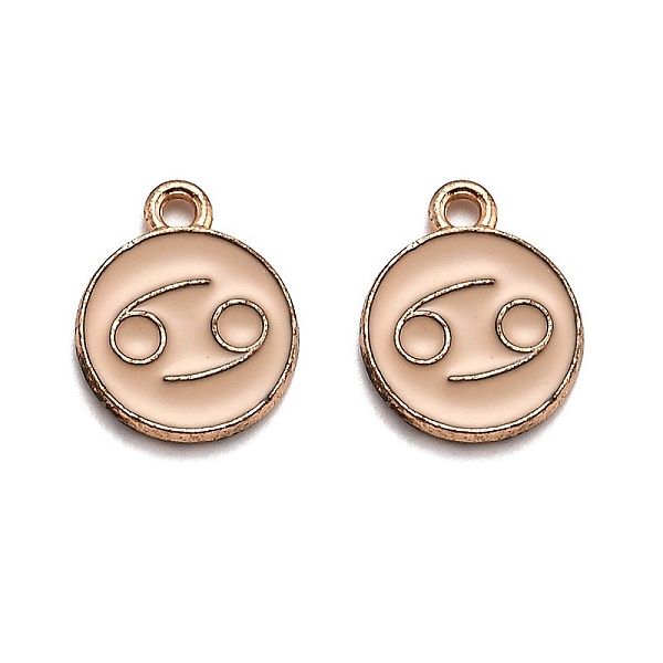 

PandaHall Alloy Enamel Pendants, Flat Round with Constellation/Zodiac Sign, Golden, Cancer, Navajo White, 15x12x2mm, Hole: 1.5mm...