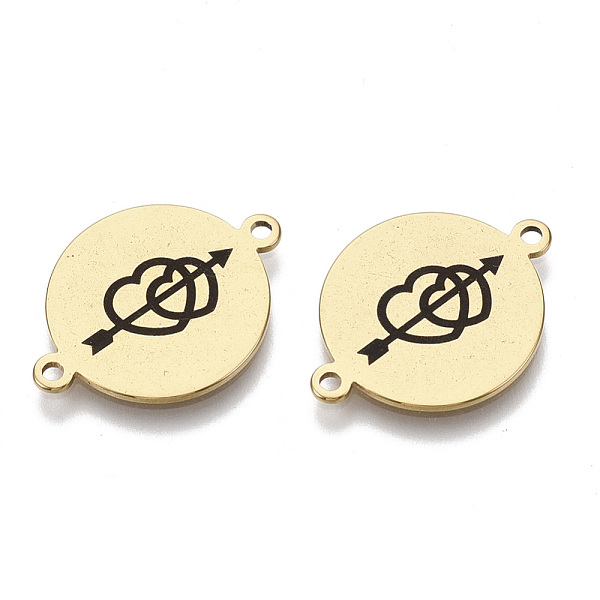 

PandaHall 201 Stainless Steel Enamel Links connectors, for Valentine's Day, Flat Round with Arrow and Two Heart, Black, Golden, 16x21x1mm...