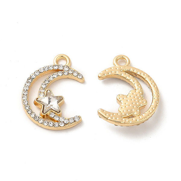 

PandaHall Rack Plating Alloy Crystal Rhinestone Pandants, with Clear Glass, Nickel Free, Moon with Star Charms, Golden, 20.5x16.5x3.5mm...