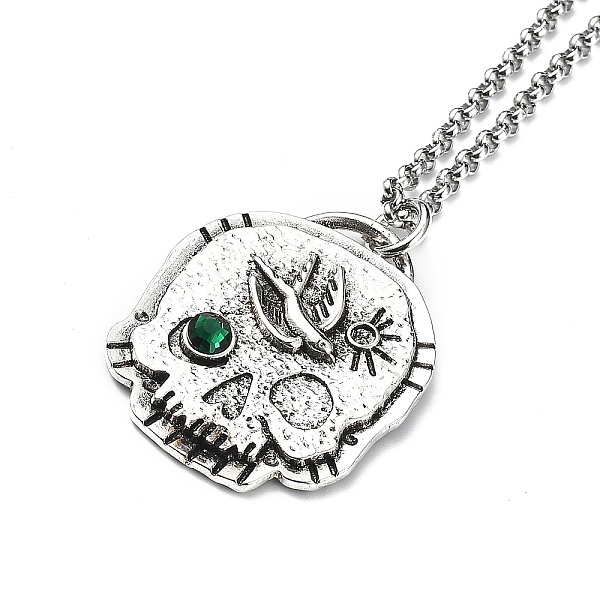 

PandaHall Skull Rhinestone Pendant Necklaces with Rolo Chains, Alloy Jewelry for Men Women, Bird, 27.17 inch(69cm) Rhinestone Bird Green