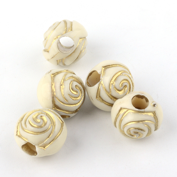 

PandaHall Flower Plating Acrylic Beads, Golden Metal Enlaced, Beige, 12x12mm, Hole: 4mm, about 750pcs/500g Acrylic Flower Yellow