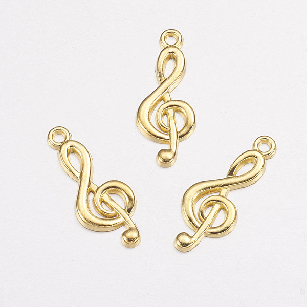 PandaHall Tibetan Style Alloy Treble Clef Pendants, Cadmium Free & Lead Free, Musical Note, Golden, 26x10x2mm, Hole: 2mm Alloy Musical Note