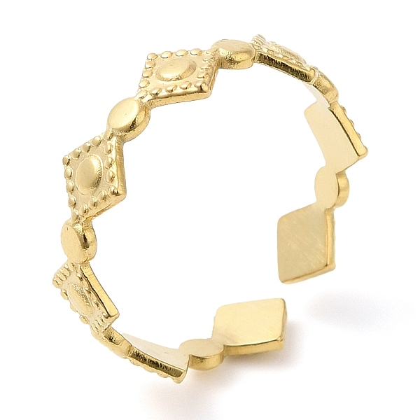 

PandaHall 304 Stainless Steel Rhombus Open Cuff Ring for Women, Real 14K Gold Plated, Inner Diameter: 17mm 304 Stainless Steel