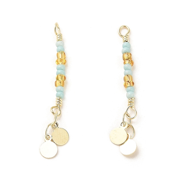 

PandaHall Rack Plating Brass Pendants, with Glass Seed Beads, Real 18K Gold Plated, Flat Round, Light Blue, 34mm, Hole: 1.8mm Brass Flat...