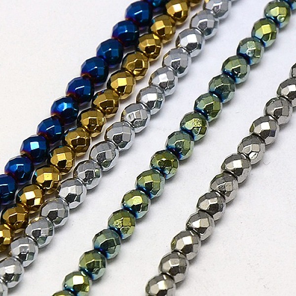 

PandaHall Electroplate Non-magnetic Synthetic Hematite Beads Strands, Faceted, Round, Grade A, Mixed Color, 3mm, Hole: 1mm, about...