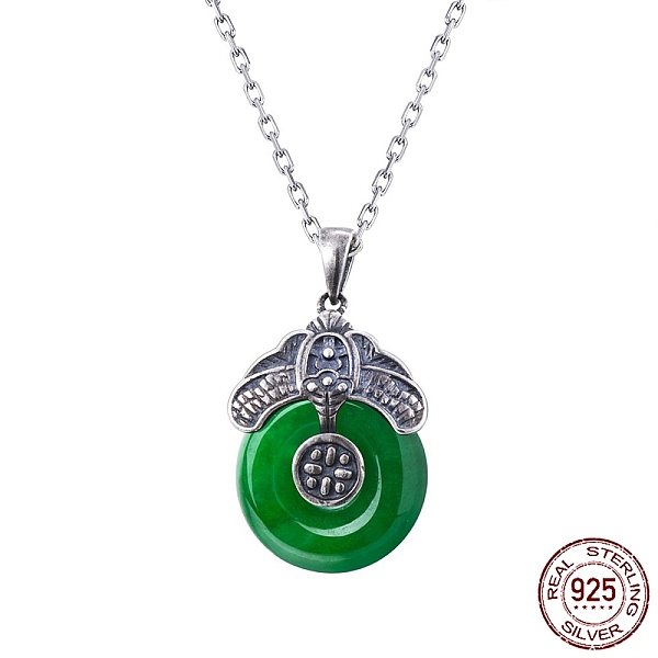 

PandaHall 925 Sterling Silver Pendant, with Natural Jade Beads, Donut, Green, Antique Silver Sterling Silver Donut Green