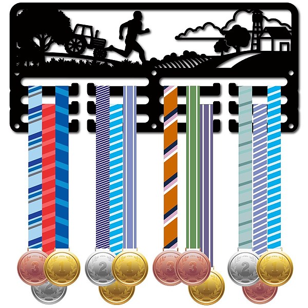 

PandaHall Sports Theme Iron Medal Hanger Holder Display Wall Rack, 3-Line, with Screws, Running, Human, 130x290mm, Hole: 5mm Iron Human..., Black