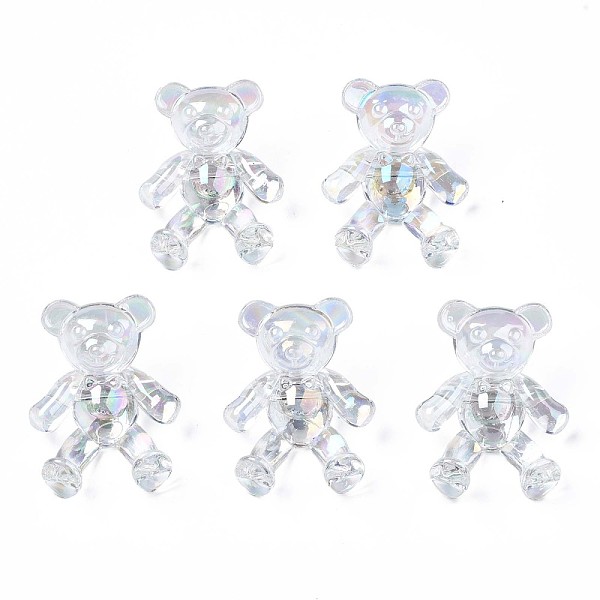 PandaHall 1-Hole Transparent Acrylic Buttons, Bear, Clear AB, 38x29.5x16mm, Hole: 3mm Acrylic Bear White