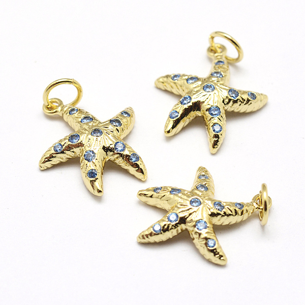 

PandaHall Brass Micro Pave Grade AAA Cubic Zirconia Pendants, Starfish/Sea Stars, Lead Free & Nickel Free & Cadmium Free, Real 18K Gold...