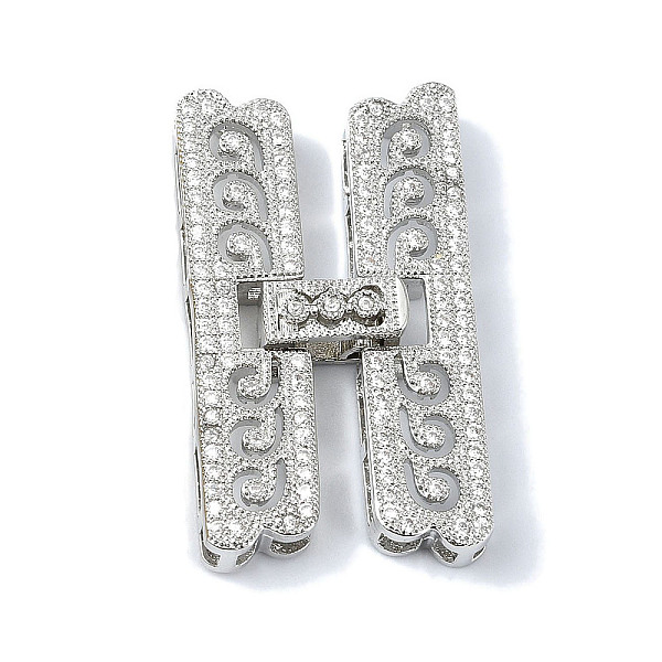 

PandaHall Rack Plating Brass Micro Pave Clear Cubic Zirconia Fold Over Clasps, Long-Lasting Plated, Lead Free & Cadmium Free, Letter H...