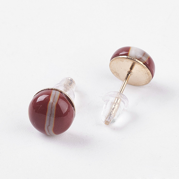 

PandaHall Natural Mookaite Ear Studs, with Iron Findings, Half Round, 8x4.5mm, Pin: 0.7mm Mookaite