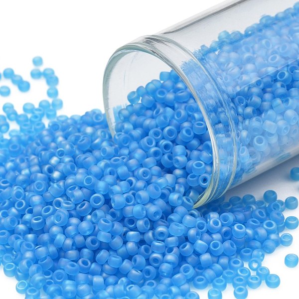 

PandaHall TOHO Round Seed Beads, Japanese Seed Beads, (163BF) Transparent AB Frost Dark Aquamarine, 11/0, 2.2mm, Hole: 0.8mm, about..., Cyan
