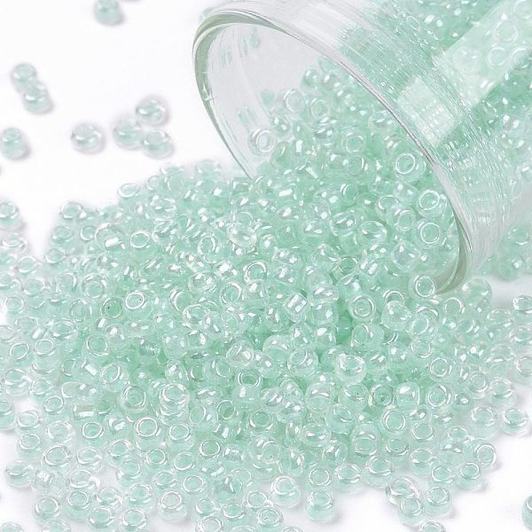 

PandaHall 12/0 Glass Seed Beads, Transparent Inside Colours Luster, Round Hole, Round, Light Cyan, 12/0, 2~2.5x1.5~2mm, Hole: 0.8mm, about...