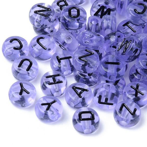 

PandaHall Transparent Acrylic Beads, Horizontal Hole, Flat Round with Random Letters, Lilac, 7x3.5mm, Hole: 1.8mm, about 3600~3700pcs/500g..., Purple