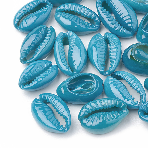

PandaHall Natural Cowrie Shell Beads, Spray Painted, Dark Turquoise, 15~18x11~12x5~7mm Cowrie Shell Shell Shape Cyan