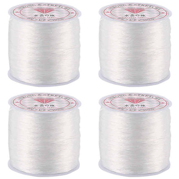 SUNNYCLUE 240m 4 Rolls 0.8mm Elastic Bead Cord White Stretchy Bracelet String Spandex Crystal Beading Thread Seed Beaded Clear Cords for Jewelry Making Beading Supplies DIY Bracelets Necklaces Crafts