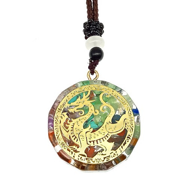 

PandaHall Orgonite Chakra Natural & Synthetic Mixed Stone Pendant Necklaces, Nylon Thread Necklace for Women, Flat Round, Dragon, 25.59 inch...