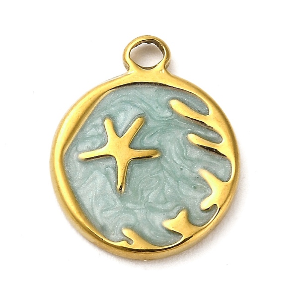 

PandaHall Titanium Steel Pendant, with Enamel, Golden, Flat Round with Star Charm, 19x15x2mm, Hole: 2mm Titanium Steel Flat Round