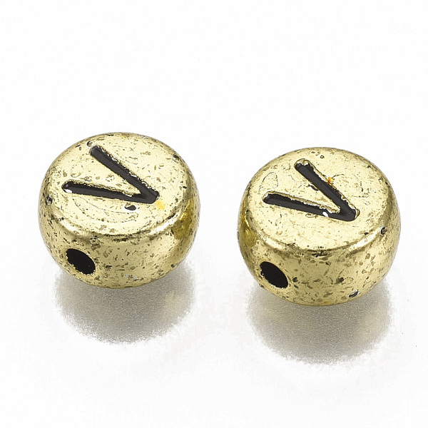 

PandaHall Plating Acrylic Beads, Horizontal Hole, Flat Round with Letter, Golden Plated, Black, Letter.V, 7x4mm, Hole: 1.2mm. Acrylic Flat...