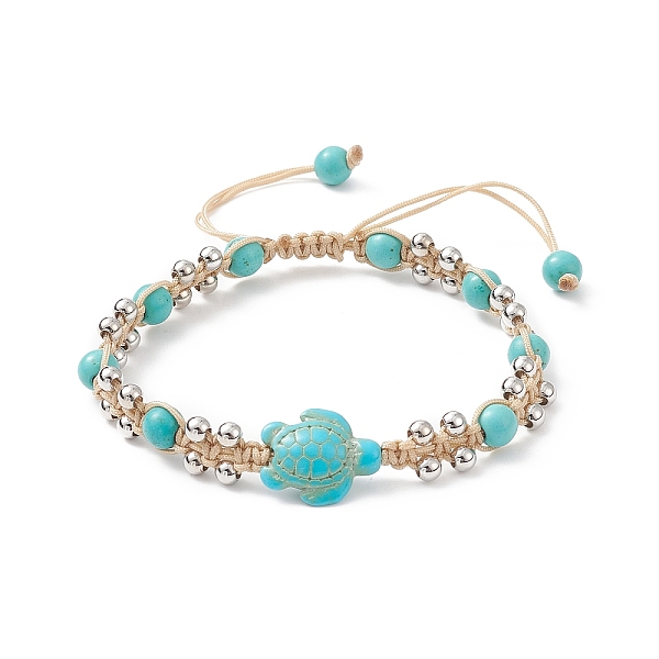 

PandaHall Synthetic Turquoise(Dyed) Tortoise & Brass Round Braided Bead Bracelet, Gemstone Jewelry for Women, Dark Turquoise(Dyed), Inner...