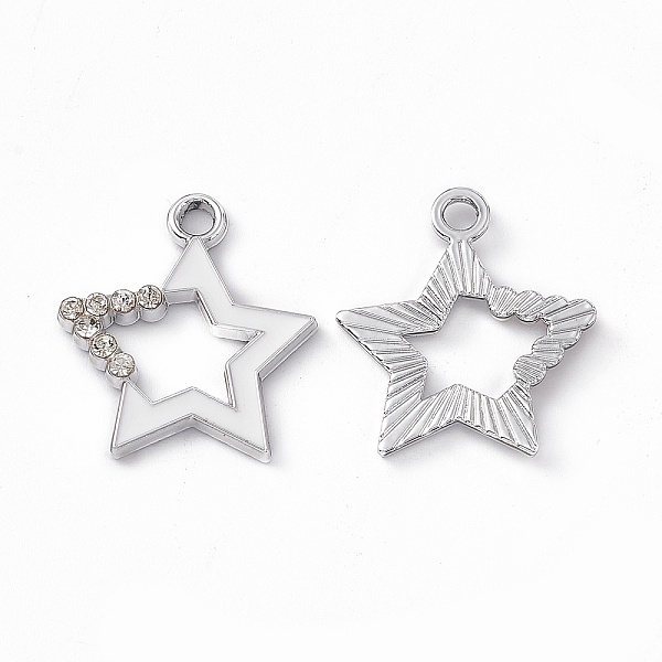 

PandaHall Alloy Rhinestone Pendants, Enamel Style, Star Charm, Platinum, White, 21.5x19x2.5mm, Hole: 2mm Alloy Rhinestone+Enamel Star White