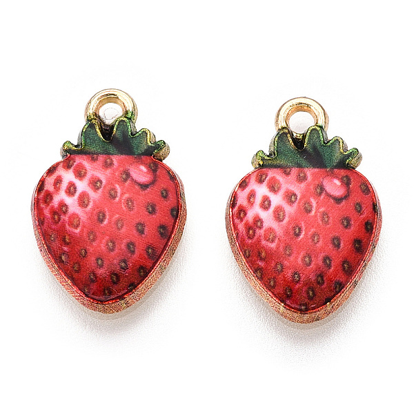 

PandaHall Printed Alloy Pendants, Lead Free & Cadmium Free & Nickel Free, Strawberry Charm, Light Gold, Crimson, 17x10.5x2.5mm, Hole: 1.8mm..., Pink